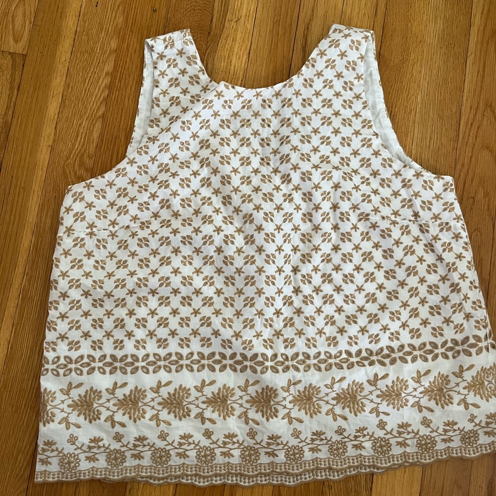 LOFT Floral Embroidered Tank Top - White and Tan
